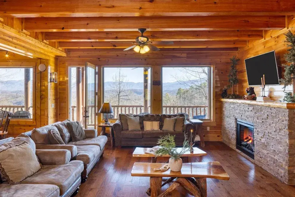 A View for All Seasons Luxe Smoky Mountain Cabin With Hot Tubs Game Room