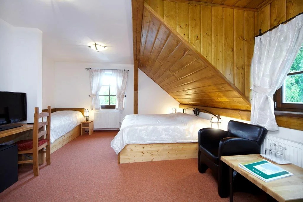 Wellness Hotel Holzberg - krytý relaxační bazén, dětský bazén, whirlpool, sauna, restaurace, bowling, venkovní hřiště, herna, pingpong, billiard