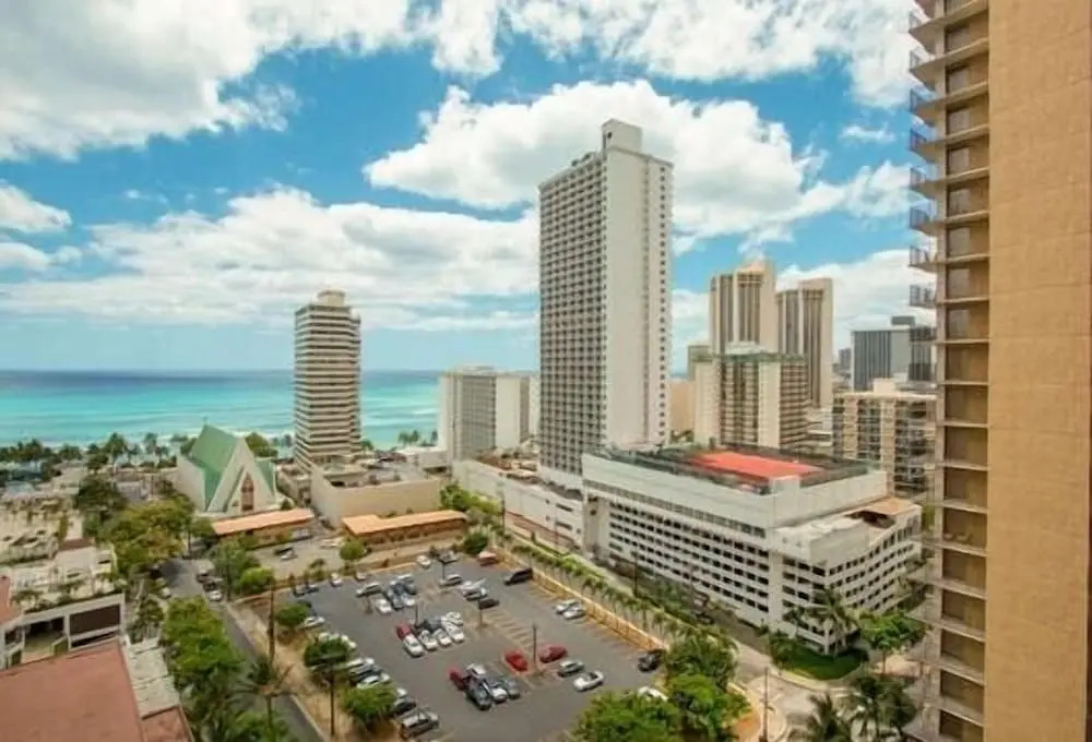 Waikiki Banyan High Level Condo with Ocean Views from the Private Lanai