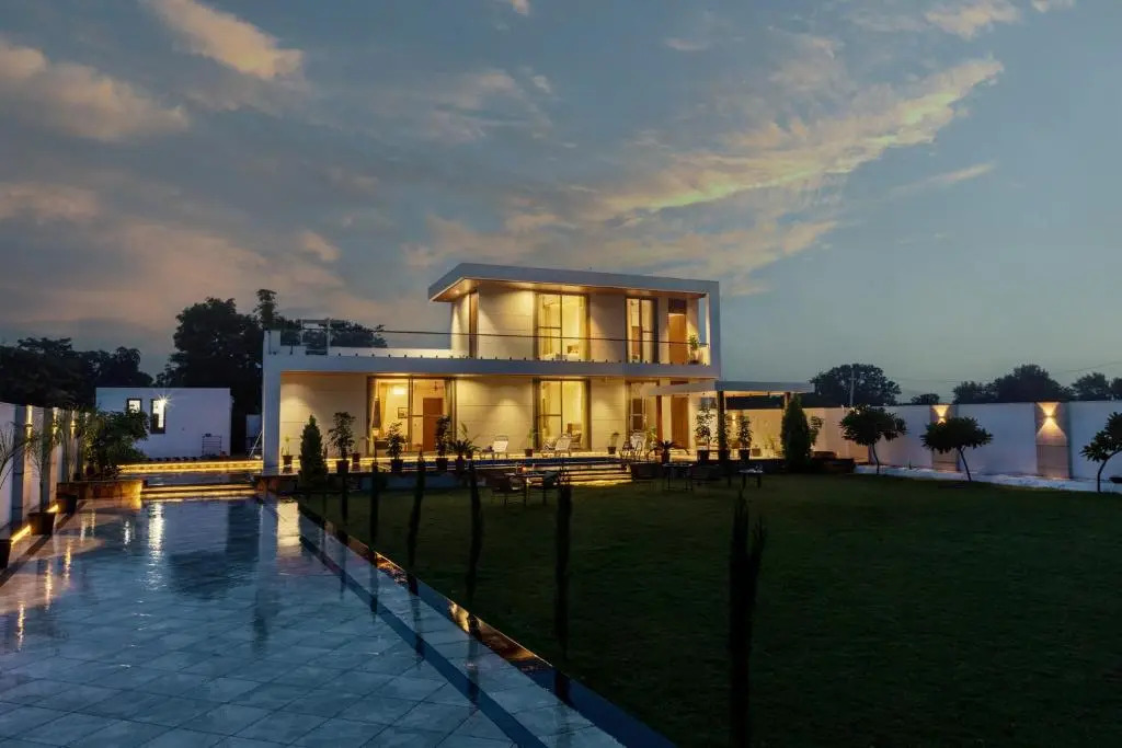 SaffronStays Raaga - luxury 4BR villa with private pool, lawns, gazebos & sweeping Aravalli hill vie