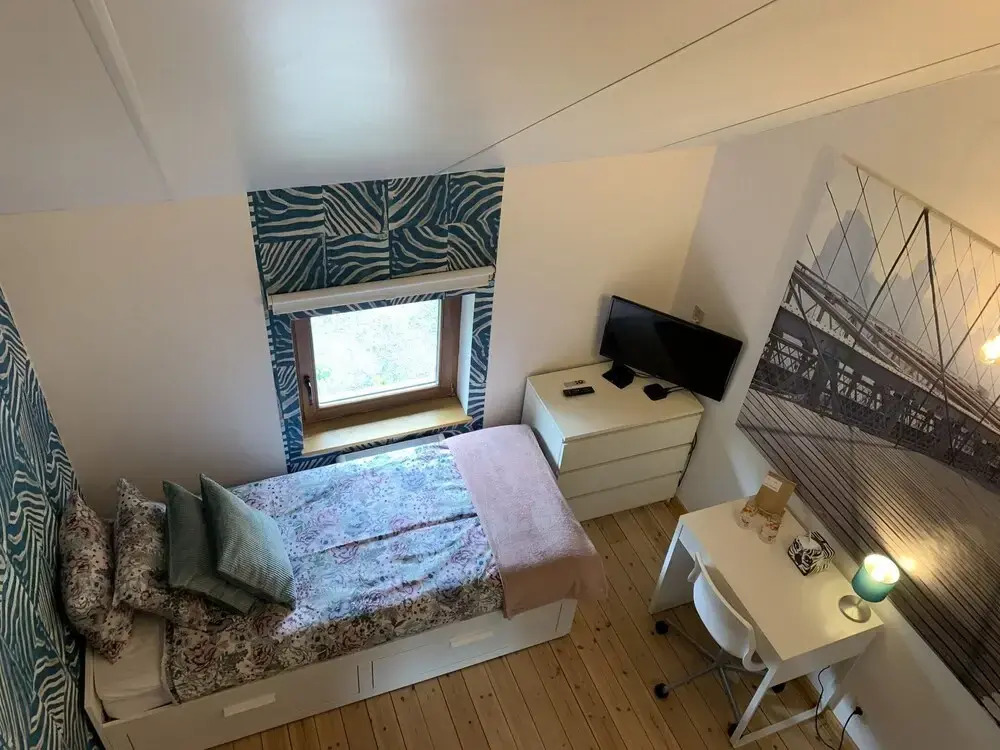 Bedroom and small private bathroom