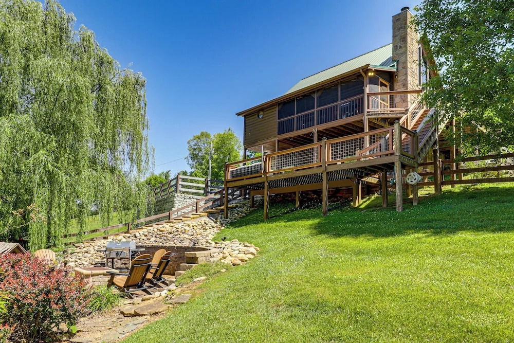 Views, Fire Pit + Game Room: Smoky Mountain Cabin