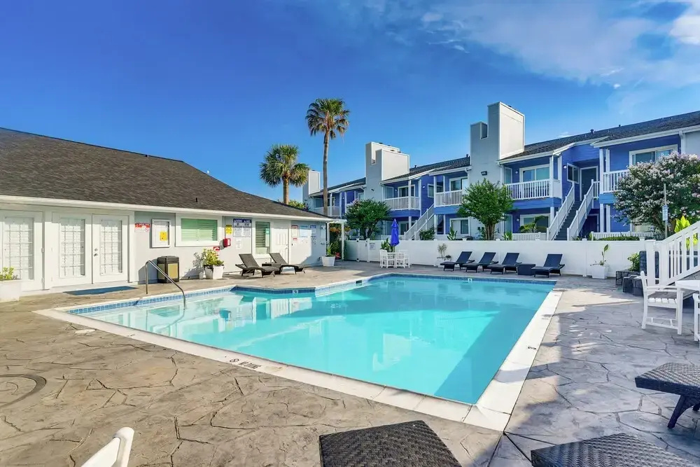 Balcony & Community Pool Deck: Condo in Galveston
