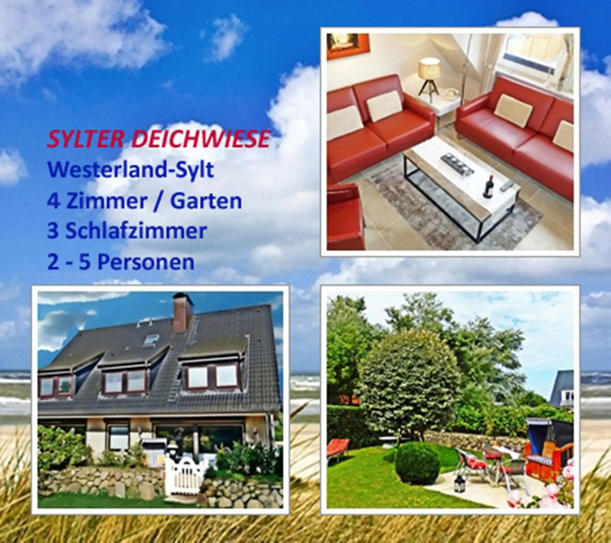 4-Zimmer-Ferienwohnung Deichwiese in Westerland / 3 Schlafzimmer / Garten / 2 - 5 Pers