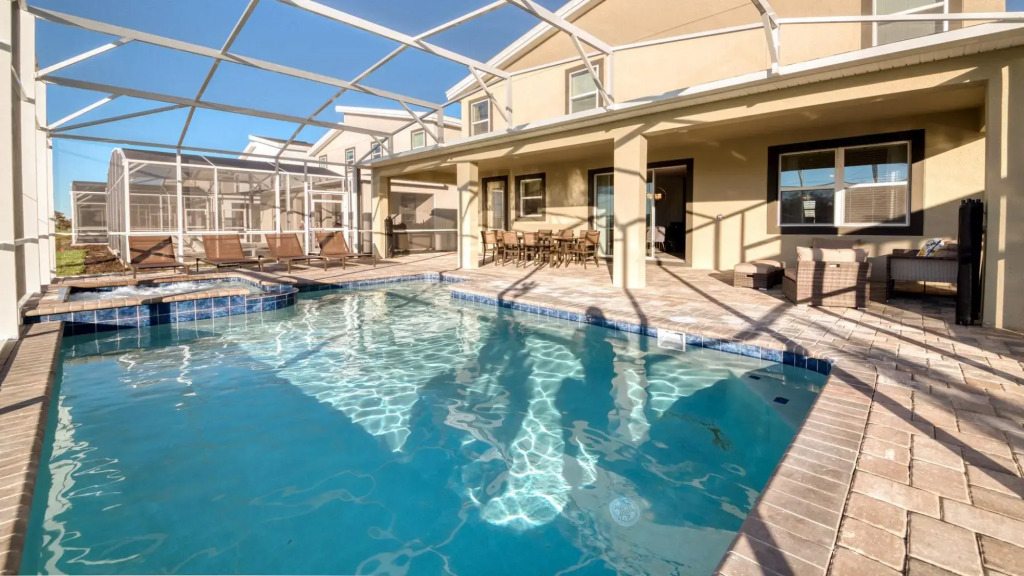 Modern 9BR Family Villa Close Disney w Pool SPA