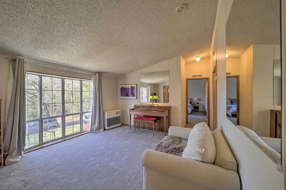 Deck + 2 Fire Pits: Riverfront Spruce Pine Rental!