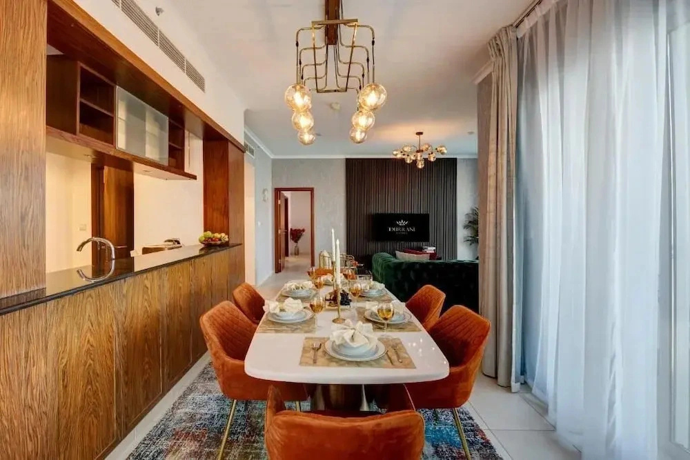 Durrani Homes Luxe Living with Burj Khalifa and Fountain View third room without partition