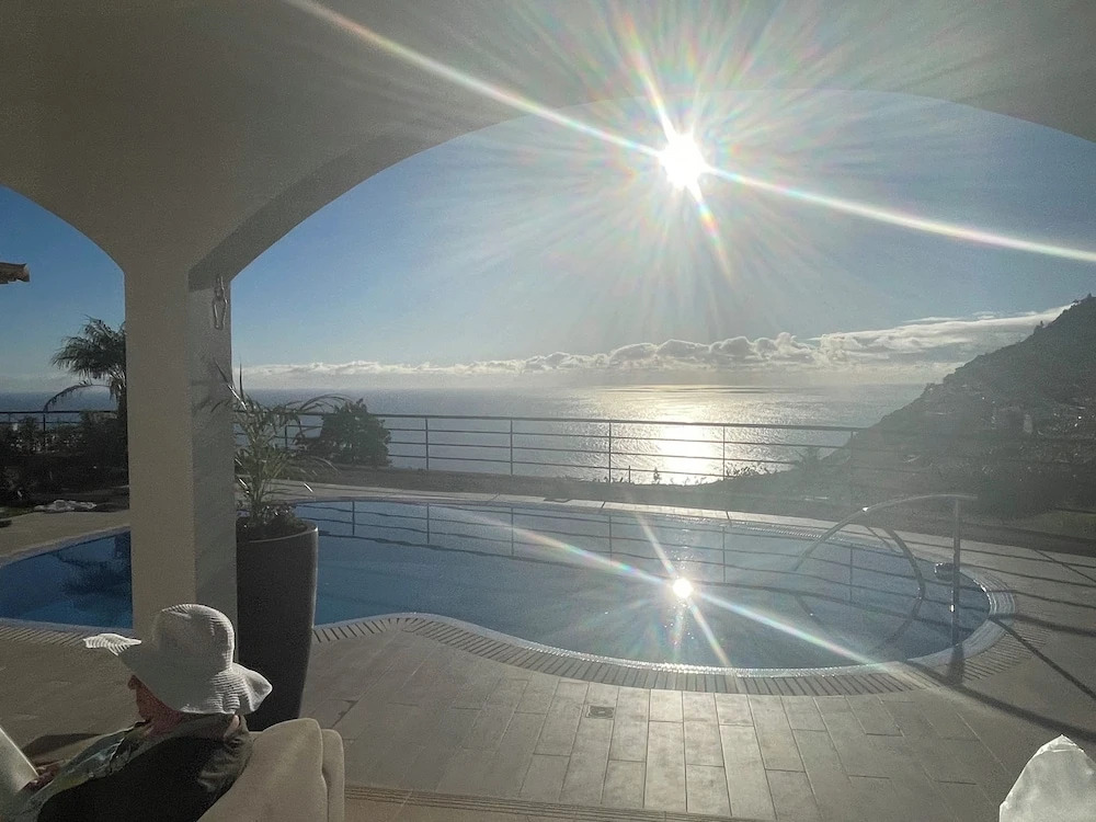 Luxury villa with private heated pool, garden and views of the sea and mountains