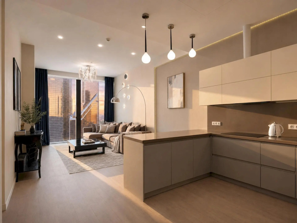 Апартаменты Москва Сити AV Sunset 2 комнаты 35 этаж с колонкой и подсветкой