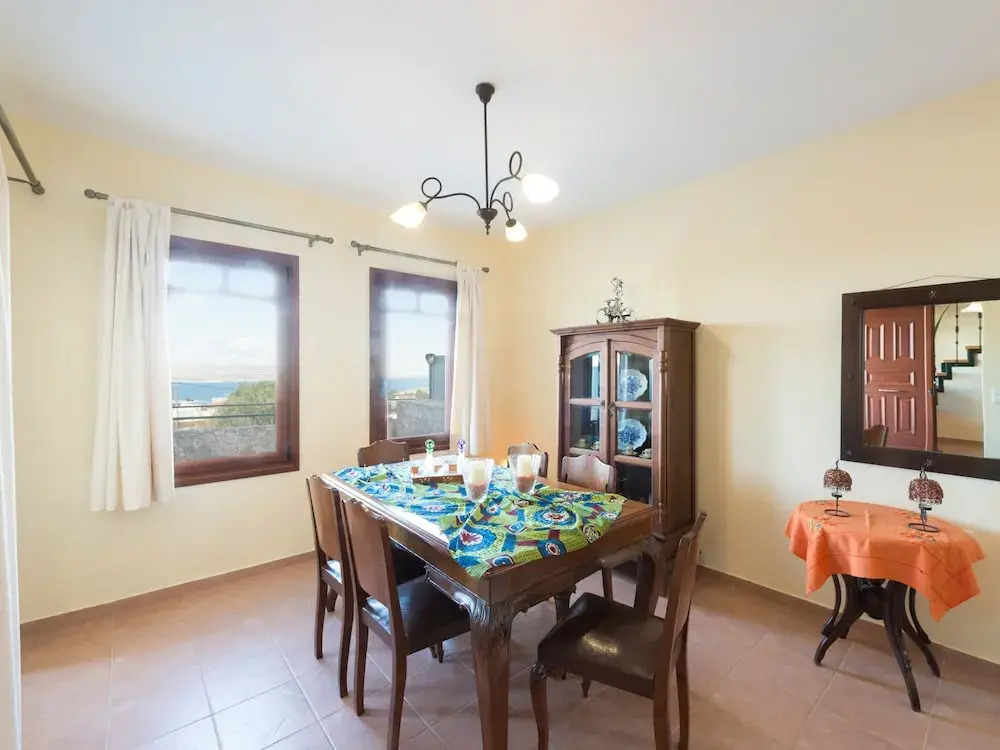 Villa with Private Pool & Souda Bay View in Very Nice Village near Chania