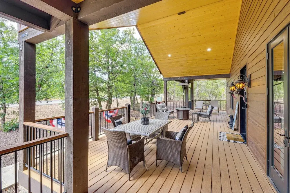 Porch, Fire Pit: 'pine View Retreat' in Lakeside!