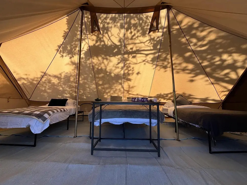 Cozy Winter Hot Tent With Log Burner, Tv & Hot tub