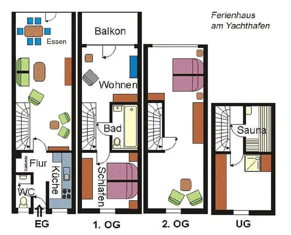 Frisch renoviertes FH Südblick am Meer in Breege, Meerblick von allen drei Etagen, Terrasse, Balkon, Sauna und Parkplatz