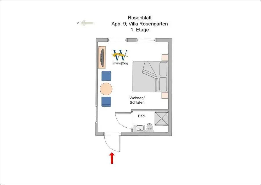 Ferienwohnung 9 Rosenblatt - schönes Einraum Apartment