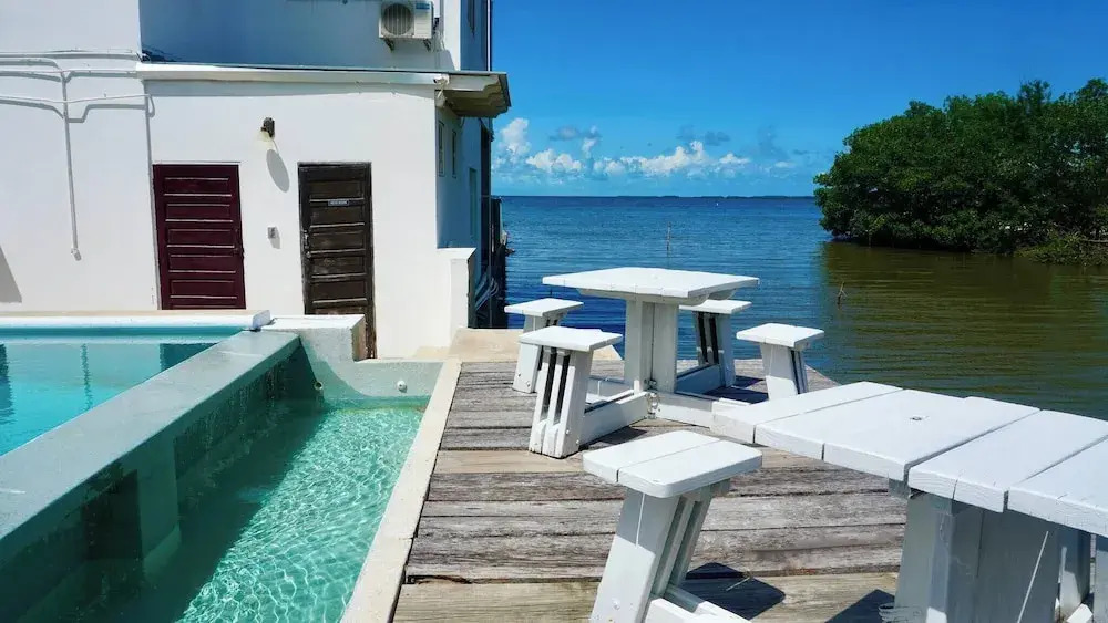 See Belize Waterside Sea View 2-bedroom Apartment w Balcony, Pool & Deck 2nd FL