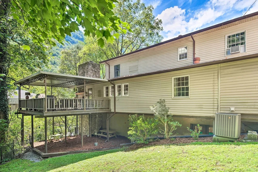 Deck w/ Fireplace: Pet-Friendly Lake Lure Retreat