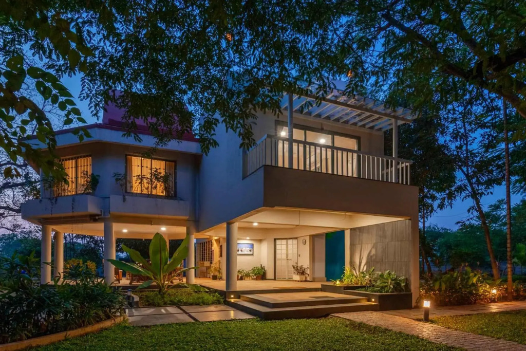 Morning Dew Retreat by StayVista - Modern interiors, Indoor games, Lush greenery, Pool & Gazebo await your escape