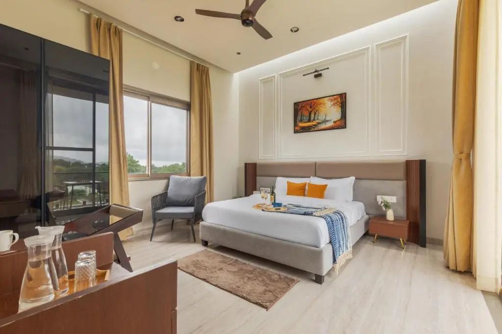 SaffronStays Raaga - luxury 4BR villa with private pool, lawns, gazebos & sweeping Aravalli hill vie