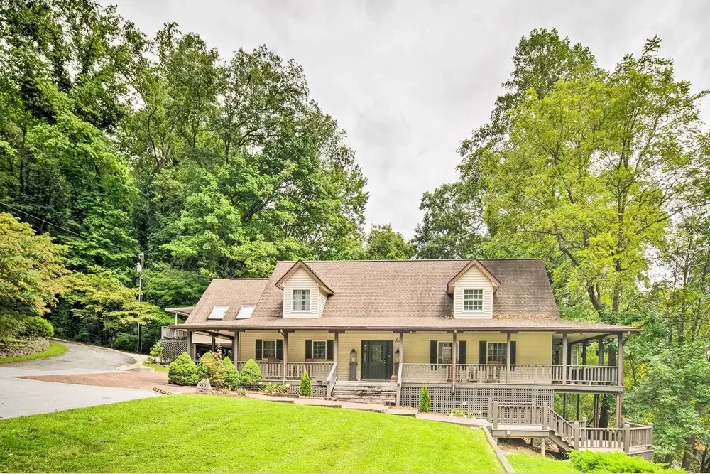 Deck w/ Fireplace: Pet-Friendly Lake Lure Retreat