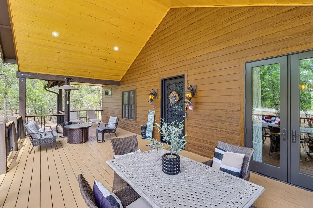 Porch, Fire Pit: 'pine View Retreat' in Lakeside!
