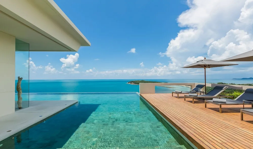 Villa Natha, world-class sea view, gym, massage room, cinema, full service with private dining, north Chaweng