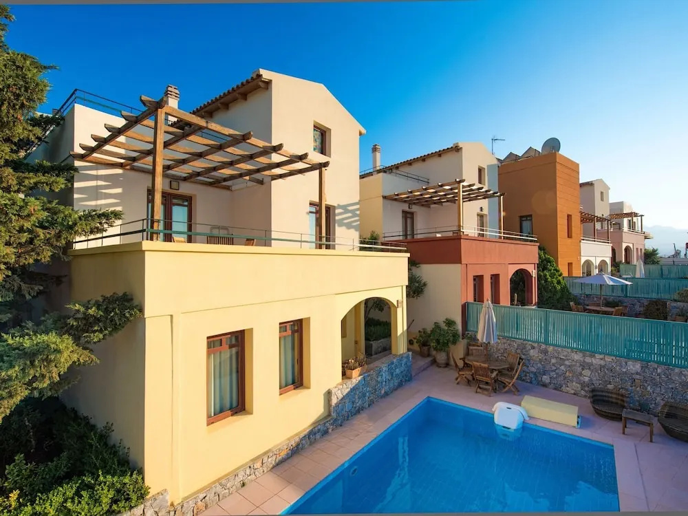 Villa with Private Pool & Souda Bay View in Very Nice Village near Chania