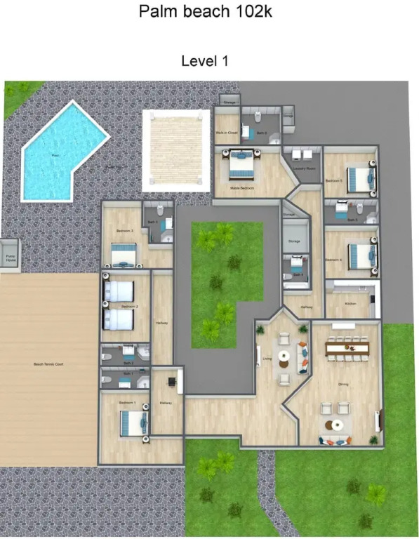 Colonial Modern Villa Sleep 14-pool Palapa Court