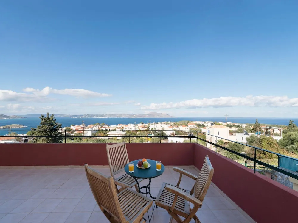 Villa with Private Pool & Souda Bay View in Very Nice Village near Chania