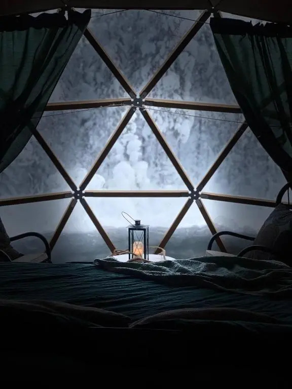 Private Jacuzzi Igloo bedroom in Aurora Lounge Hotel with shared sauna and pet friendly