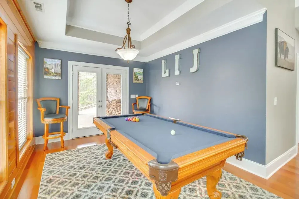 Game Room & Fire Pit: Riverfront Home in Ellijay!
