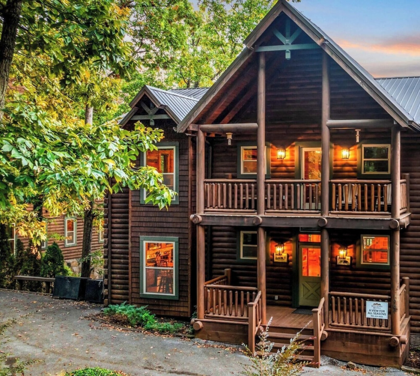 A View for All Seasons Luxe Smoky Mountain Cabin With Hot Tubs Game Room