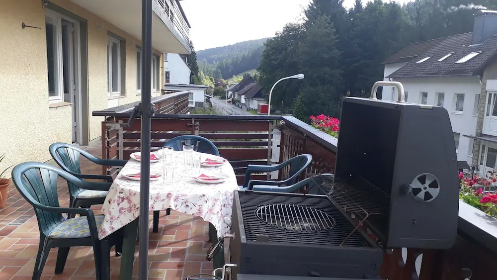 Apartmenthaus am Waldrand- Küche - Frühstück - Balkon