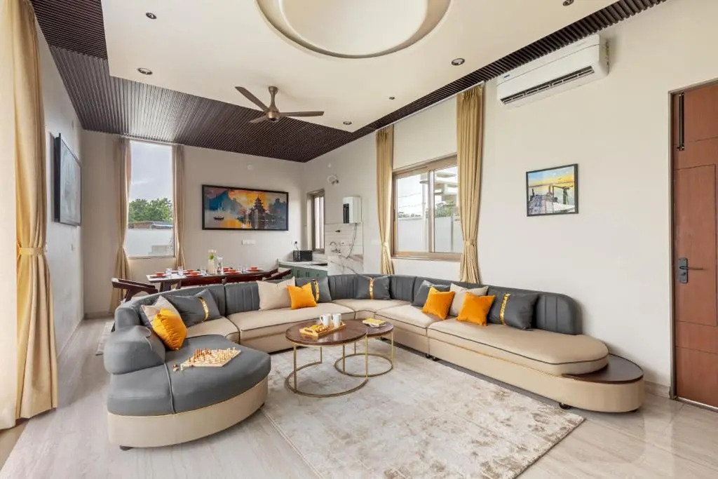 SaffronStays Raaga - luxury 4BR villa with private pool, lawns, gazebos & sweeping Aravalli hill vie