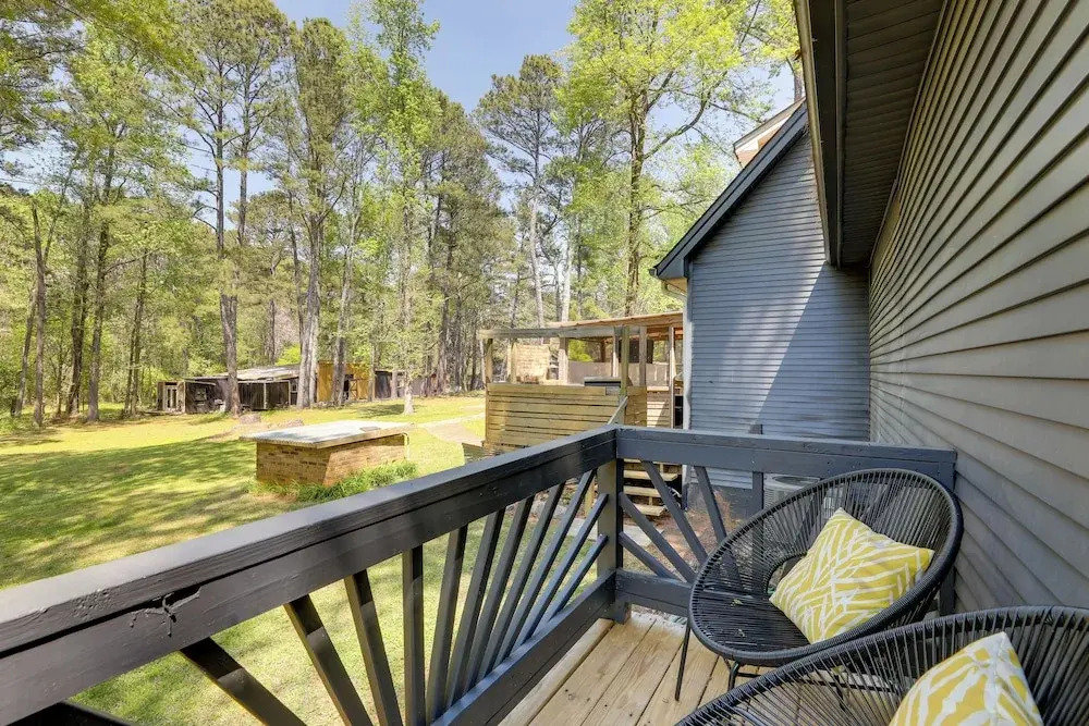 Deck & Hiking Trails: Luxe Georgia Farm Retreat