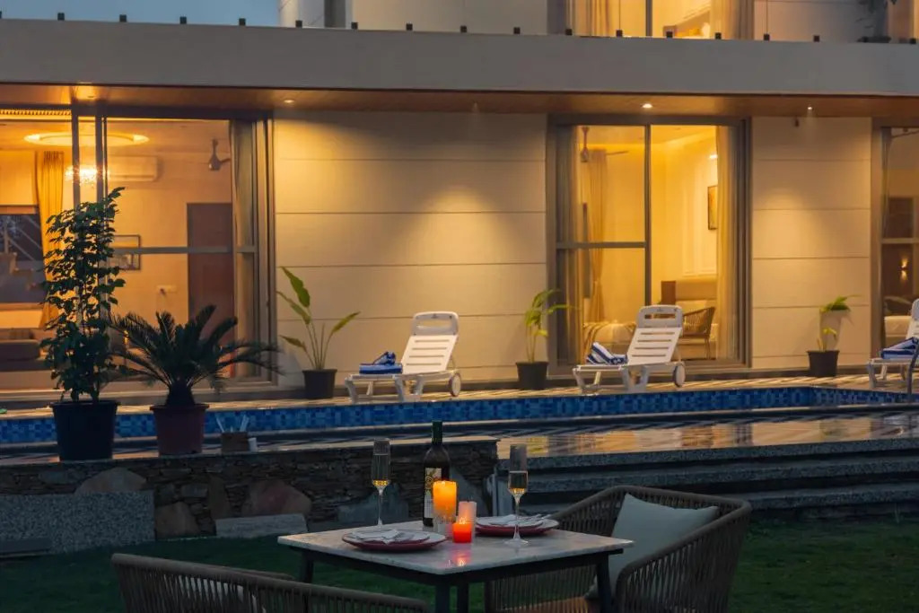 SaffronStays Raaga - luxury 4BR villa with private pool, lawns, gazebos & sweeping Aravalli hill vie