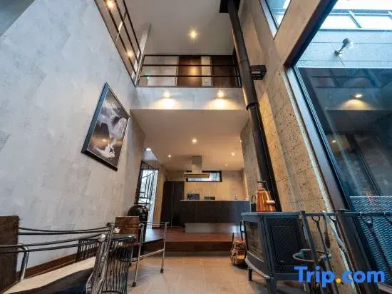 River view house with BBQ & private sauna, wood stove — designer villa with stone terrace & fire