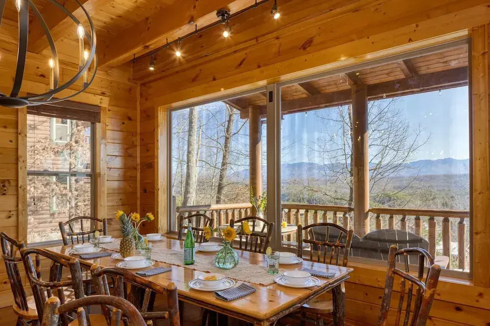 A View for All Seasons Luxe Smoky Mountain Cabin With Hot Tubs Game Room