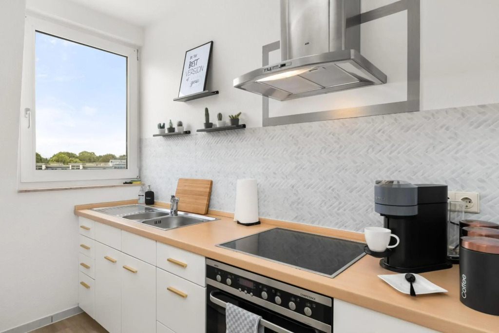 Design Apartment in Messe & Rheinnähe I Netflix I Küche