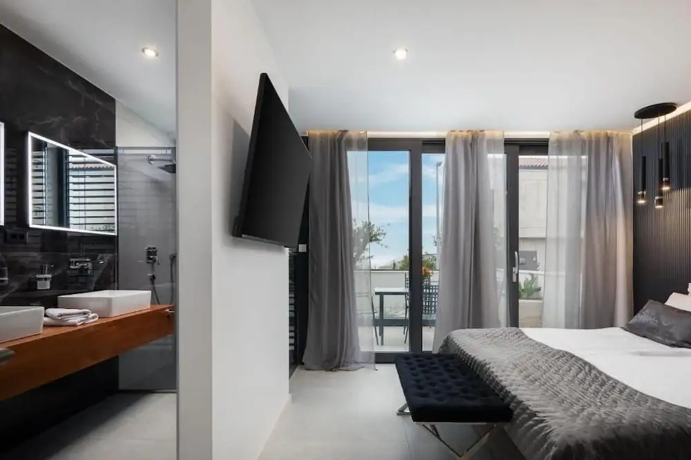 white residence with pool room