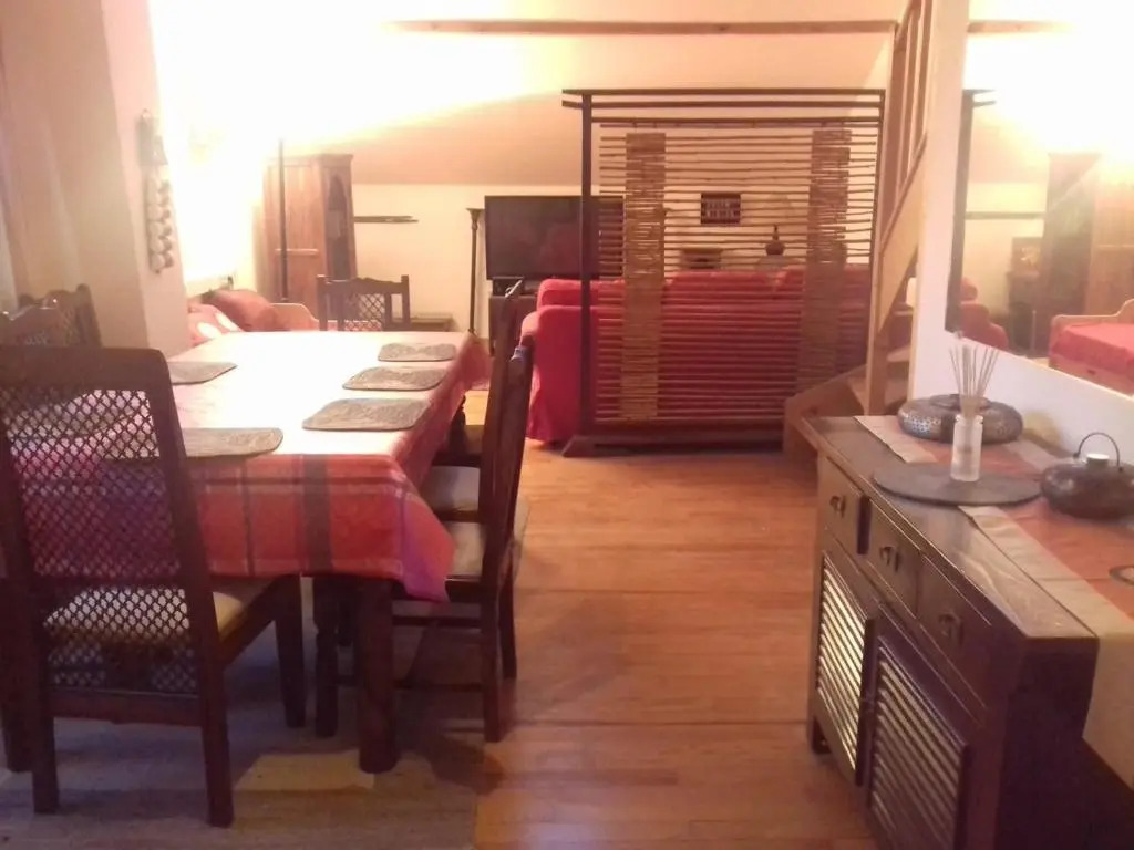 Appartement en loft 50m2 dans maison avec chambre en mezzanine et canapes lits dans salon