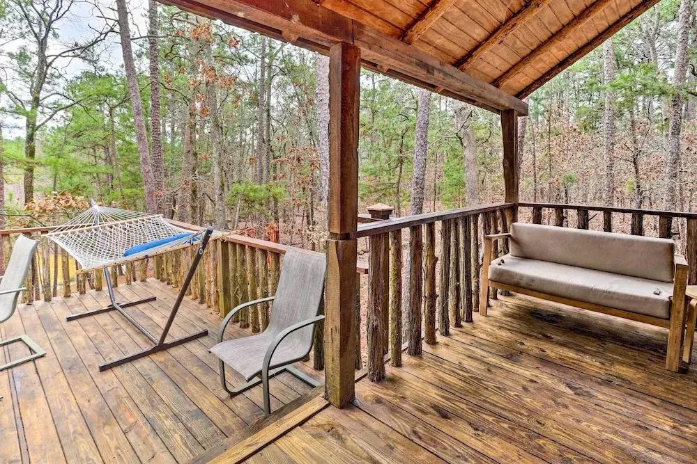Broken Bow Log Cabin w/ Fire Pit, Pond, & Deck!