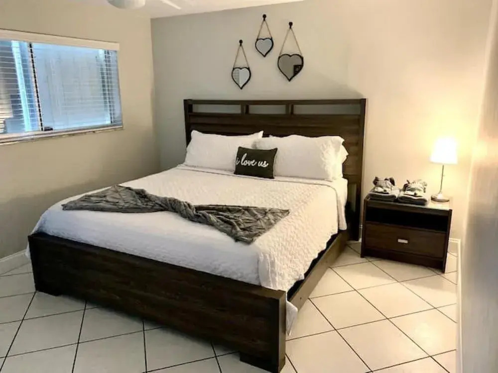 Features king bed smart TV coffee station