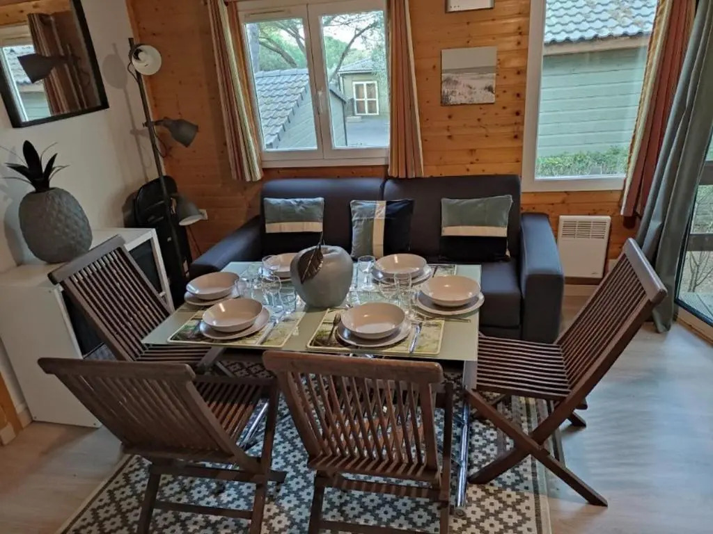 Chalet climatisé avec piscine chauffée et parking dans une pinède calme - FR-1-607-64