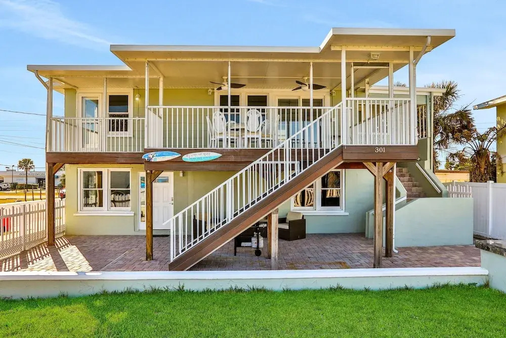 Updated Home Across From Beach With Covered Balcony, Central AC, & Washer/dryer