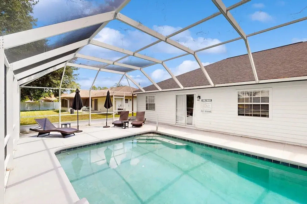 Home Near the Beach With Private Pool, Inviting Patio, Streaming & AC