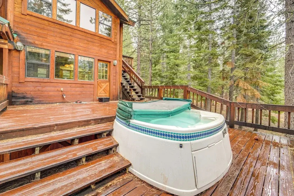 Deck w/ Hot Tub: Serene Cabin in Truckee