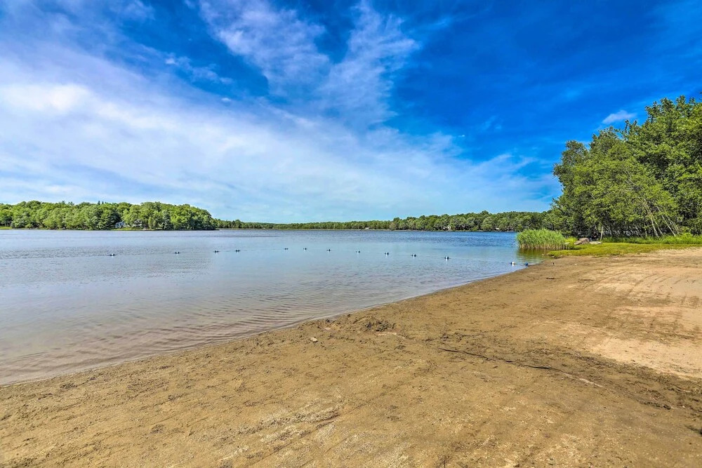 Walk to Beaches: Tree-lined Pocono Lake Retreat!