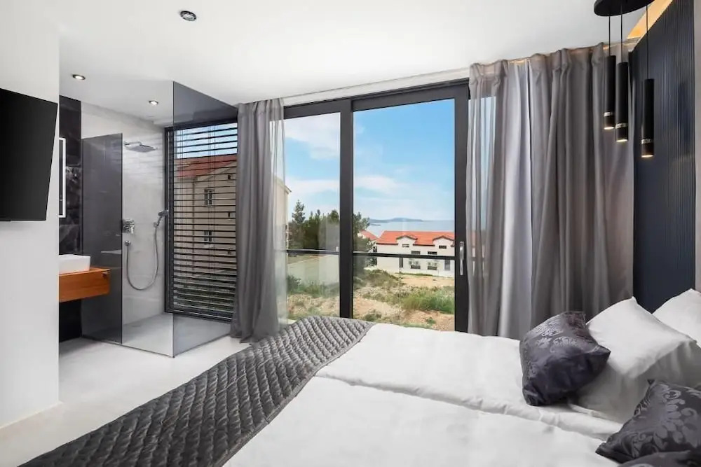 white residence with pool room