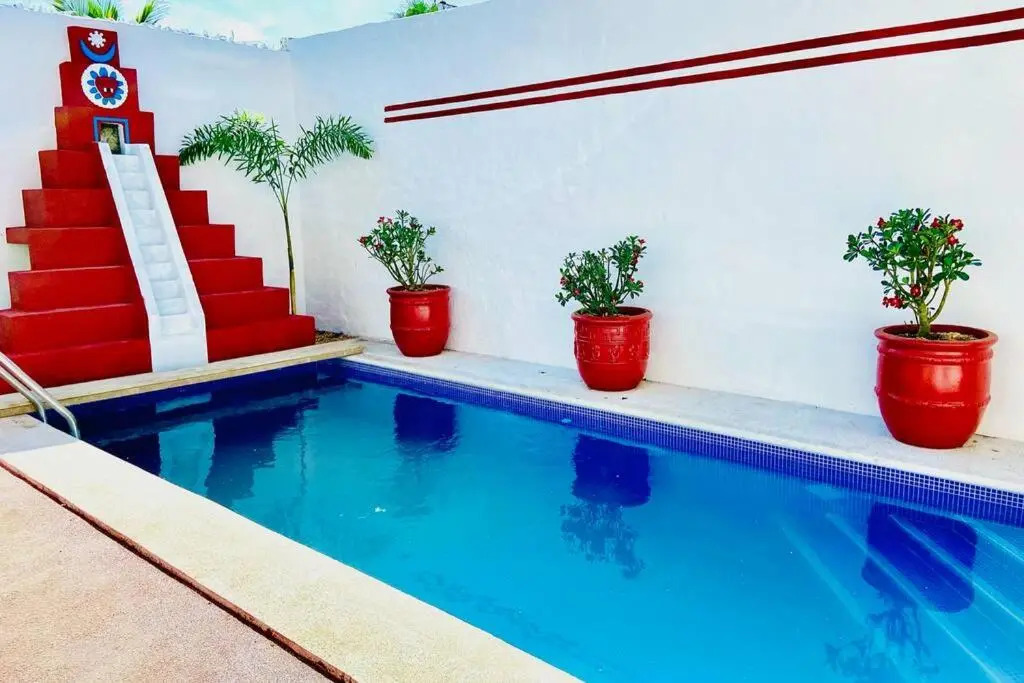 Casa Piramide: Fully Furnished 2-Bedroom House w/ Private Swimming Pool and Waterfall, 5 Minute Walk from the Beach