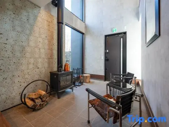 River view house with BBQ & private sauna, wood stove — designer villa with stone terrace & fire